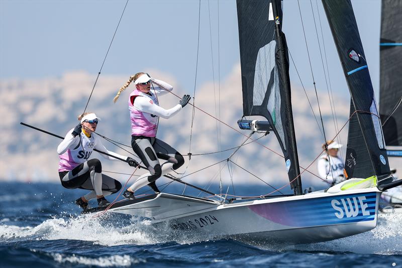 Vilma Bobeck/Rebecca Netzler (SWE) - Medal Race - 49erFX - Womens Skiff - Paris Olympic Sailing in Marseille, France August 2, 2024 - photo © World Sailing / Jean-Louis Carli